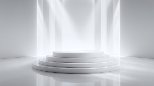 Black Friday sale concept with white round podium and soft light beams in minimal empty space for product display or promotion