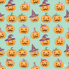 halloween seamless pattern with cute pumpkins