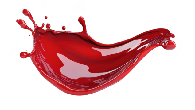 A dynamic splash of red liquid gracefully arcs through the air. capturing the essence of motion and energy. set against a pristine white background. ideal for creative design projects
