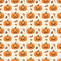 halloween seamless pattern with cute pumpkins