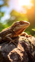 Obraz premium Lizard basking in sunlight on rock