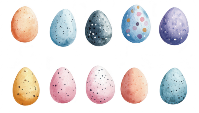 A colorful arrangement of decorative Easter eggs in various pastel shades and patterns. set against a clean white background. ideal for spring-themed projects and seasonal promotions
