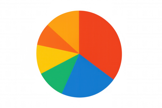 Pie chart representing business data and financial statistics, visualizing information, analysis, and growth on transparent background
