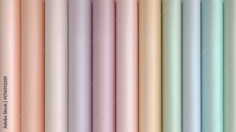 Aufkleber a collection of pastel-toned rolls of material, showcasing a spectrum of soft colors from peach to l
