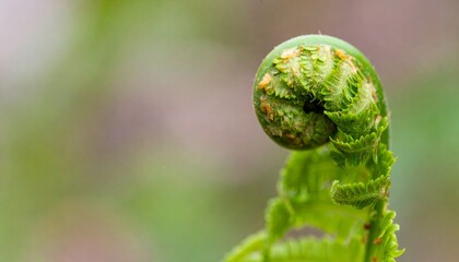 Closeup of a Vibrant Green Fern Fiddlehead Unfurling
