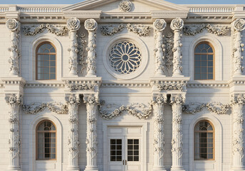 Obraz premium White Classical Building Exterior with Rose Decor