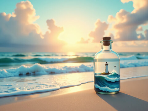 bottle of water on the beach