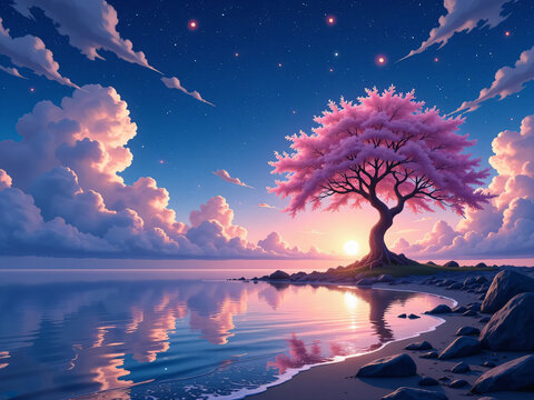 sunset over the lake