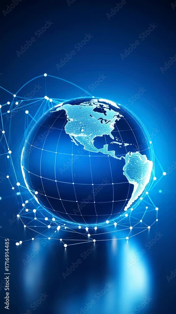 Poster digital earth globe showing america continents with network connection lines in blue background