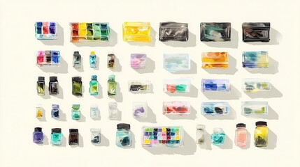 Colorful containers arranged in a grid pattern.
