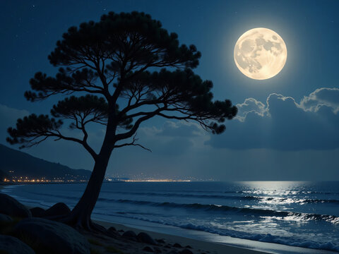 night landscape with moon