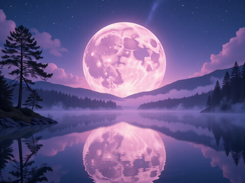 night landscape with moon and mountains