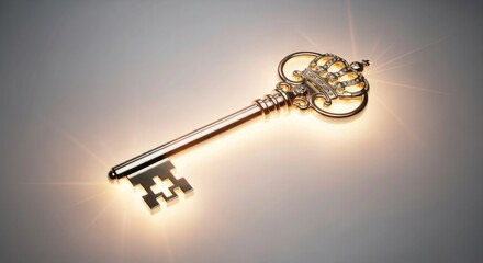 Unlock your dreams with this stunning gold key, perfect for illustrating success, security, and new beginnings in your next project with its radiant glow and elegant design