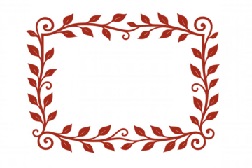 Red leaf frame creating an elegant decorative border with swirling vines, transparent background