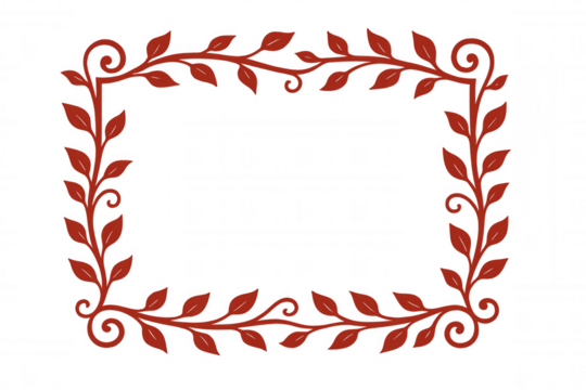 Red leaf frame creating an elegant decorative border with swirling vines, transparent background