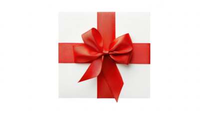 A beautifully wrapped white gift box with a red ribbon and bow. symbolizing celebration and joy. perfect for holidays or special occasions. set against a clean white background