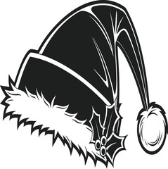 Silhouette of a santa hat with holly, a festive and cheerful design