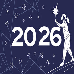 A woman reaches for a star in the night sky, with the year 2026 prominently displayed, symbolizing future aspirations