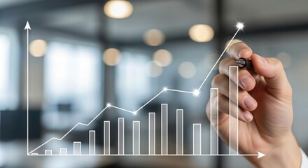 Achieve your business goals with a clear growth strategy visualized on a chart pointing upwards, showing sales success and financial growth, perfect for presentations