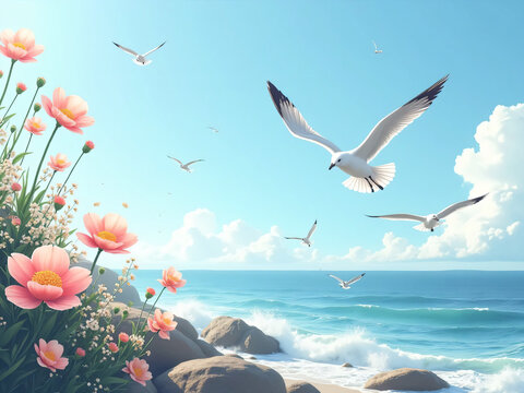 seagull flying over the sea