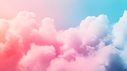 A pastel sky filled with fluffy clouds, showcasing a vibrant gradient of soft pinks and blues.