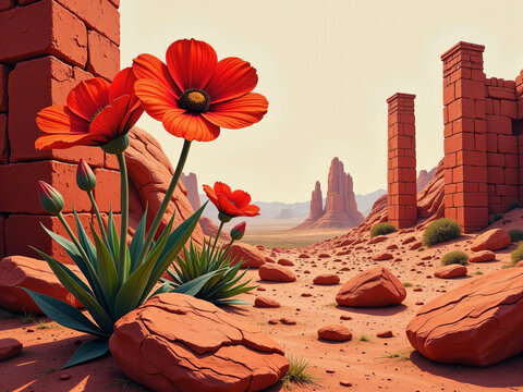 red flowers in the desert