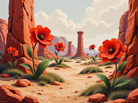 red flowers in the desert