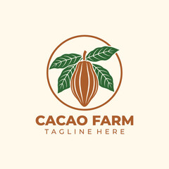 Cacao Farm Logo with Cocoa Tree Illustration and Botanical Leaf Elements for Organic Chocolate Brand Agriculture Plantation Product and Natural Green Identity Design