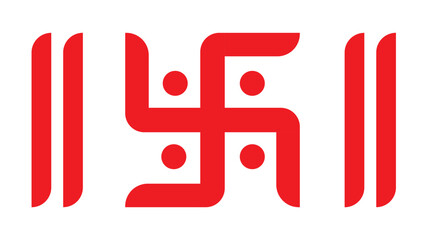 Swastik with Dots and Vertical Lines – Auspicious Indian Symbol, Isolated Transparent Background Vector