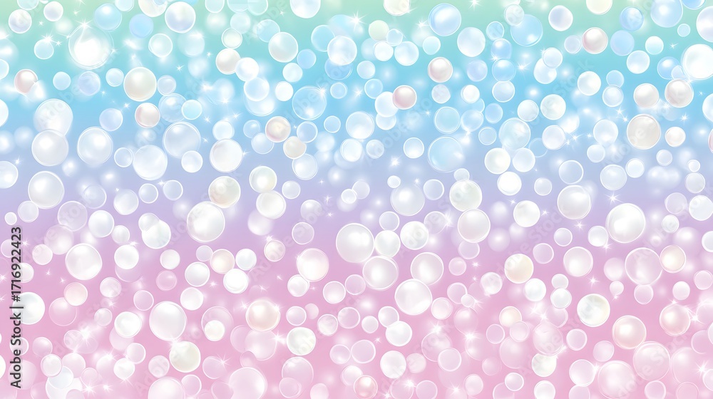 Poster a delightful backdrop showcasing a mesmerizing pattern of iridescent bubbles against a soft, pastel 