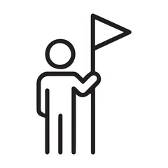 Person Holding Flag Outline Icon – Leadership, Goal Achievement, Success Symbol Vector