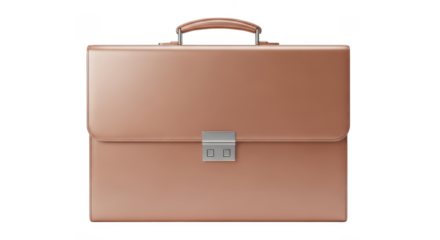 Classic brown leather briefcase isolated on transparent background
