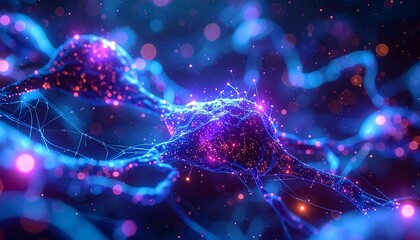 Obraz premium Artistic visualization of interconnected neurons firing electrical signals within a complex neural network.