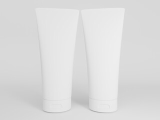 Cosmetic cream tube mockup set for beauty product comparison. Two unbranded container templates for displaying variations of lotion, gel, or skincare packaging designs