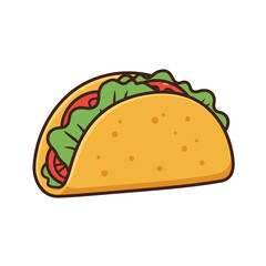 Cartoon Taco Vector Illustration with Lettuce and Tomato