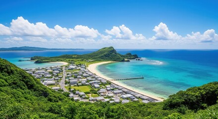 Naklejka premium Scenic coastal town nestled in a tropical paradise