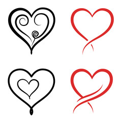 Hand Drawn Decorative Heart Line Art Vector Set Illustration