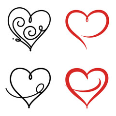 Hand Drawn Decorative Heart Line Art Vector Set Illustration
