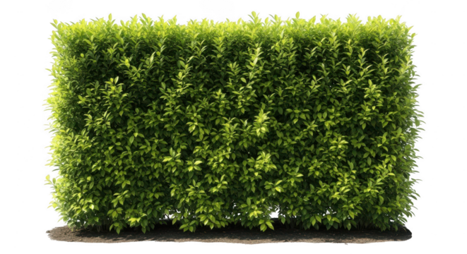Green boxwood hedge section isolated on transparent background