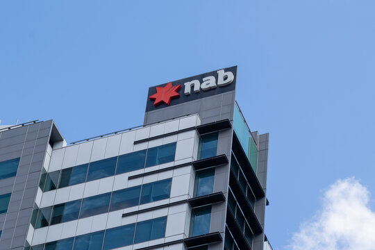 Brisbane, Australia - August 22, 2025: nab sign on the building in Brisbane, Australia. Nab (National Australia Bank Limited) is a financial institution in Australia. 