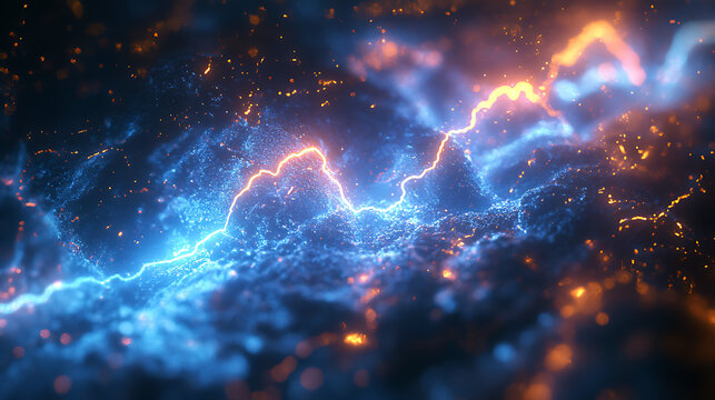 Lightning striking a tower with electric arcs directed into crystalline energy cells 