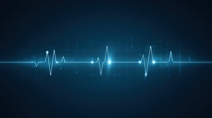 Futuristic Heartbeat Waveform Graphic with Glowing Blue Lines and Digital Background for Medical and Technology Concepts Illustration