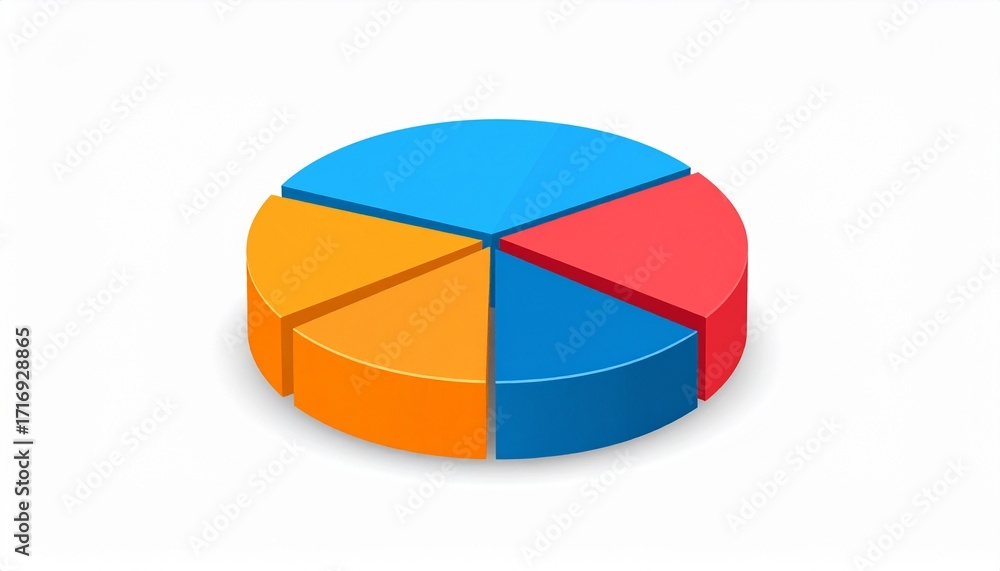 Poster dynamic 3d pie chart a vibrant, three-dimensional pie chart with four distinct segments, representin