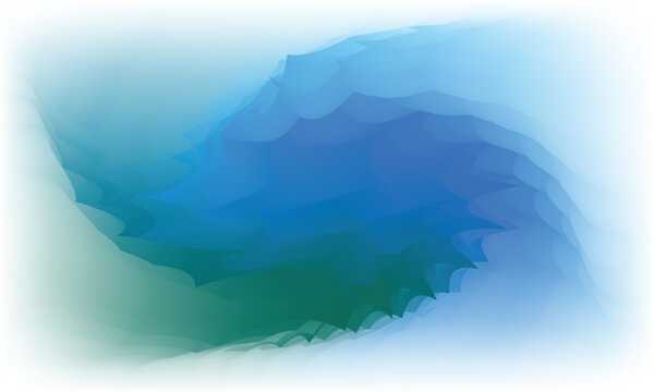 Abstract icy blue background featuring a sky and water landscape with a misty mountain view