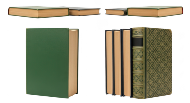 Collection of antique books on transparent background isolated on transparent background