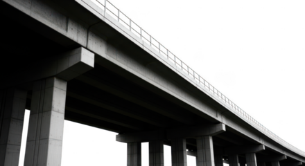 Modern elevated highway structure with concrete pillars isolated on transparent background
