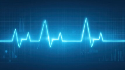 Naklejka premium Bright Blue Heartbeat Pattern on Digital Monitor Display Representing Vital Signs and Medical Data in Healthcare Technology and Wellness Monitoring Context