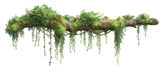 Lush moss draped over a log, hanging in cascades