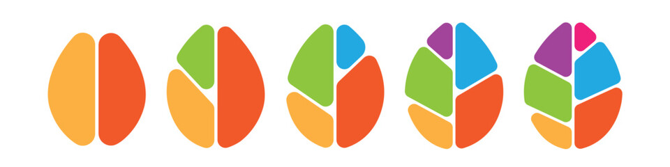 Colorful leaf infographic for sustainable business growth, organic process, and eco-friendly strategy. 2, 3, 4, 5, and 6 parts