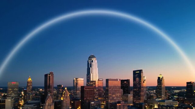 Cityscape at Dusk Radiant Arch over the Urban Skyline